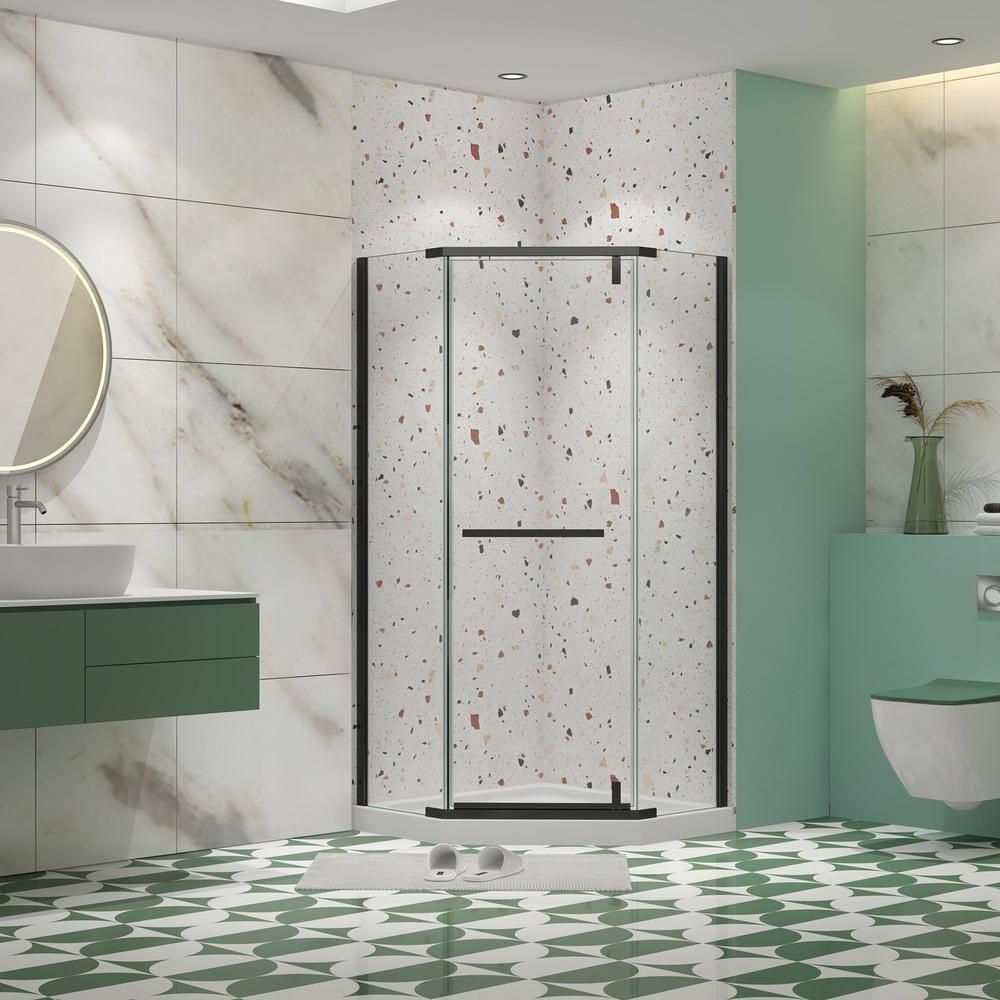 Boosicavelly 35 in. W x 72 in. H Neo Angle Pivot Semi Frameless Corner Shower Enclosure in Matte Black Finish