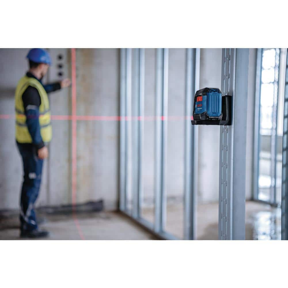 Bosch 50 ft. Dual Power Battery Red Beam Self-Leveling Cross-Line Laser Level