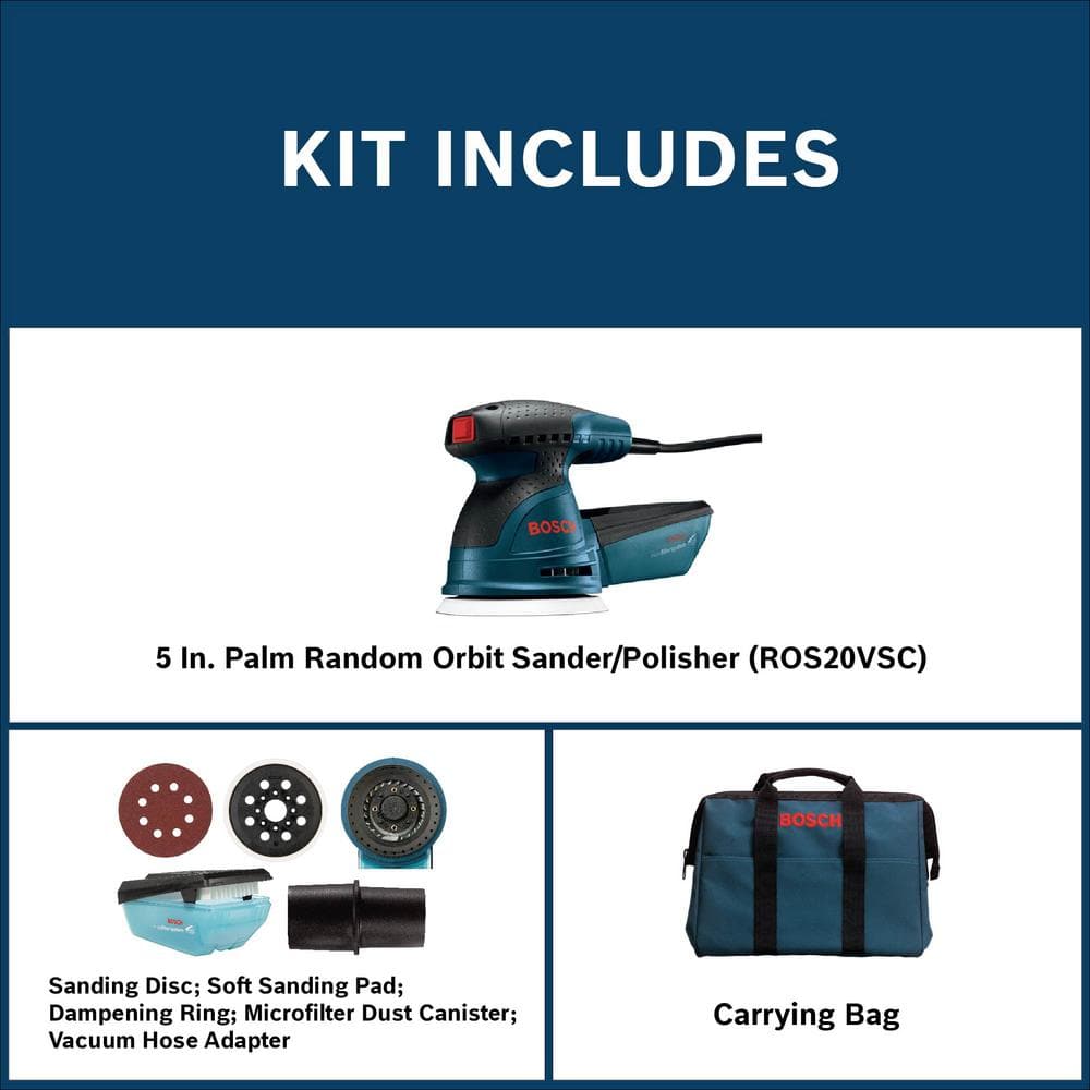 Bosch 2.5 Amp 5 in. Corded Variable Speed Random Orbital Sander/Polisher Kit with Carrying Bag
