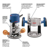 Bosch 12 Amp 2-1/4 Horse Power Corded Peak Variable Speed Plunge and Fixed Base Router Kit with Hard Case