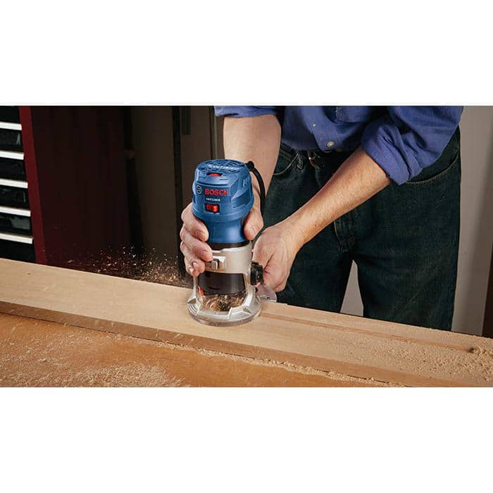 Bosch 7 Amp 1-1/4 HP Variable Speed Fixed-Base Palm Corded Router Kit, GKF125CEK