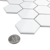 Merola Tile Metro Hex 2" Glossy White Porcelain Mosaic, 11-1/8 in. x 12-5/8 in. Sheet (9.64 sq. ft. per Case)