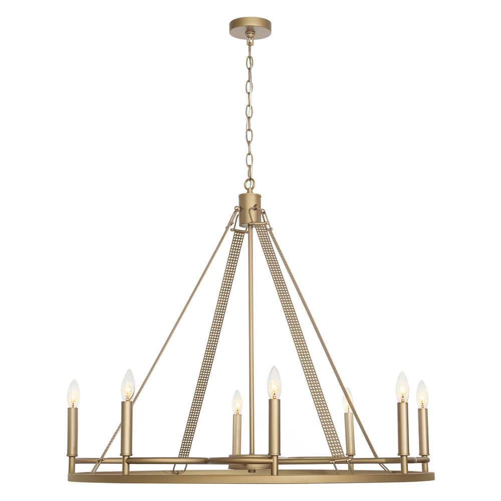 Vanity Art 8 -Light Wagon Wheel Candle Style Chandelier in Brass Dust