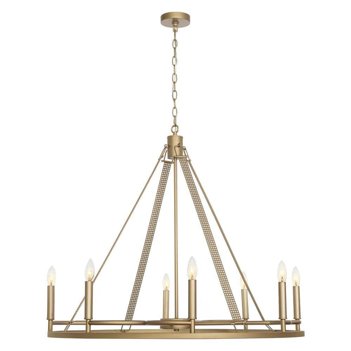 Vanity Art 8 -Light Wagon Wheel Candle Style Chandelier in Brass Dust