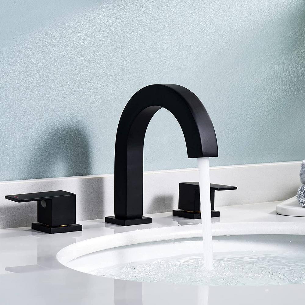 Commercial Metering Double Handle Bathroom Sink Faucet in Matte Black Brass