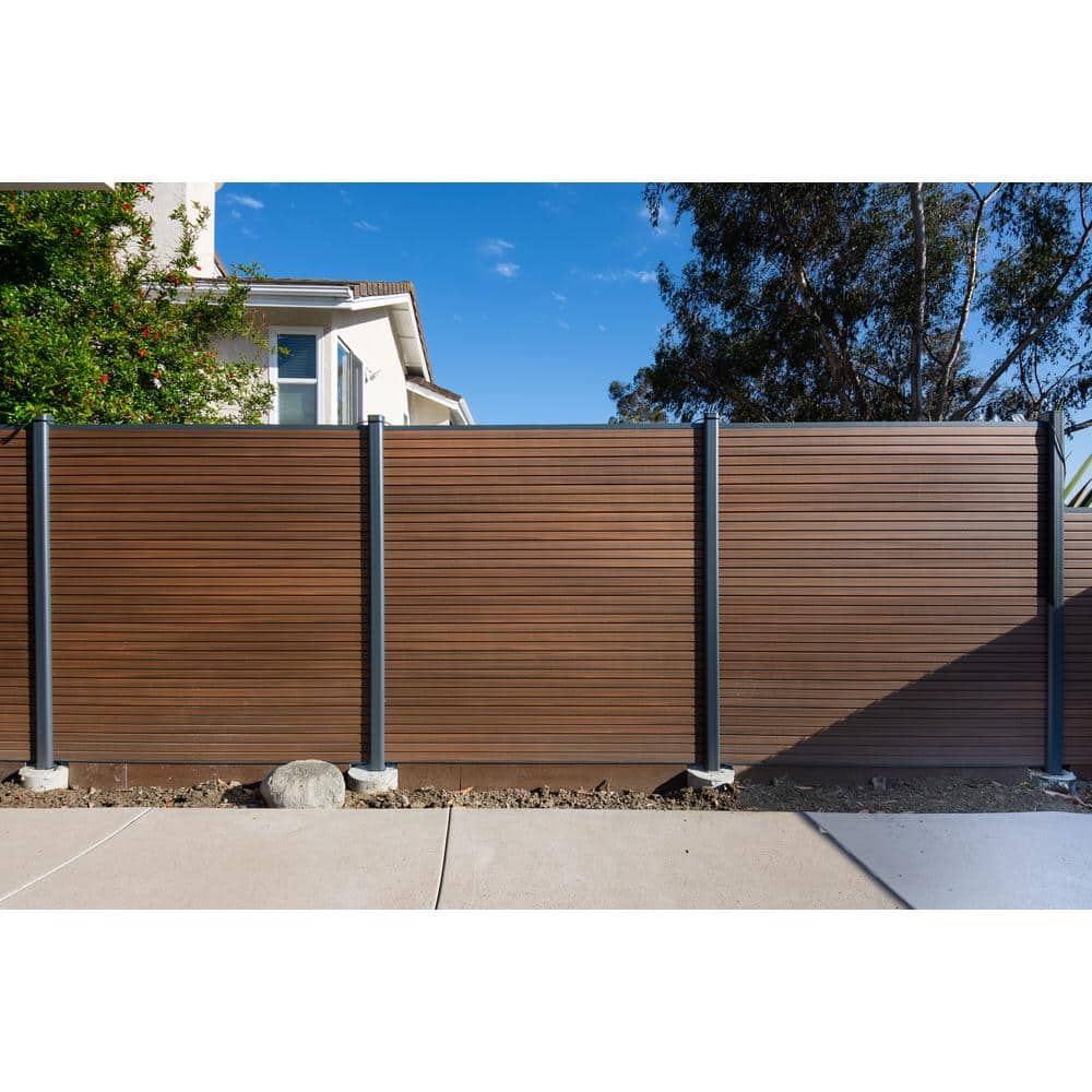 NewTechWood Ultra Easy Fencing 6 ft. H x 6 ft. W Brazilian Ipe Wood Plastic Composite Horizontal Fence Panel Section with Gray Frame