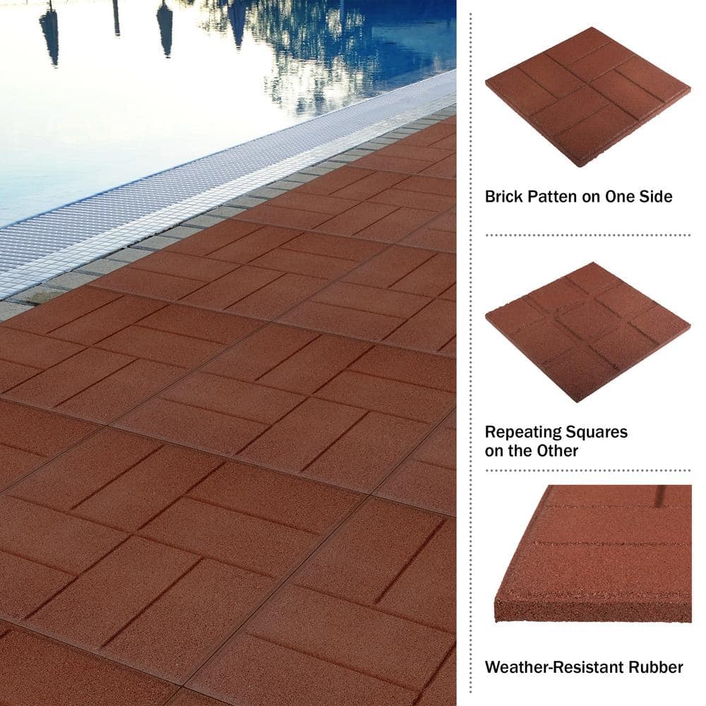 Pure Garden 5.33 ft. x 5.33 ft. Rubber Deck Tile in Brick Red (28 sq. ft.) (8-Pack)