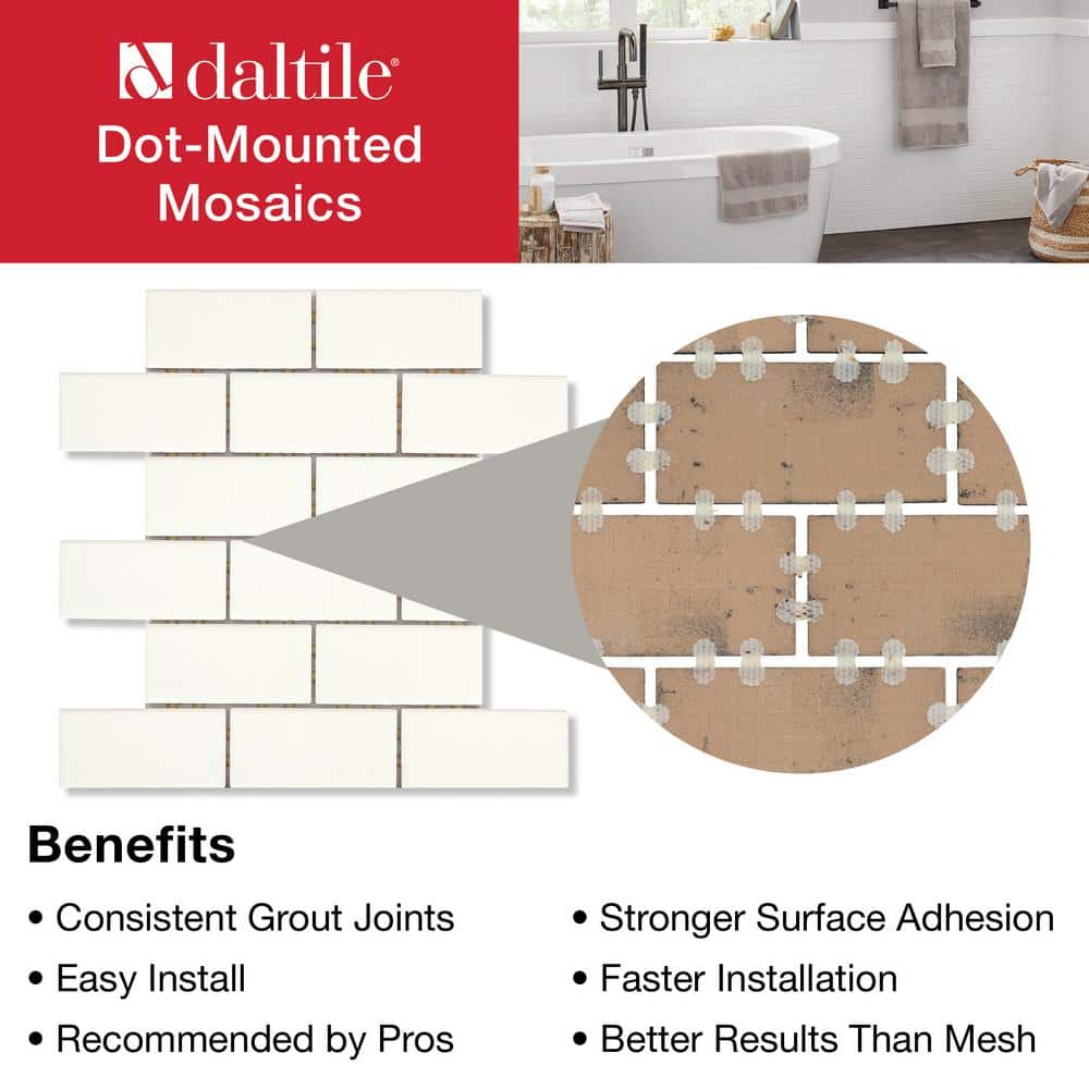 Daltile Restore Bright White 12 in. x 12 in. x 6.35 mm Ceramic Mosaic Wall Tile (0.83 sq. ft. per piece)