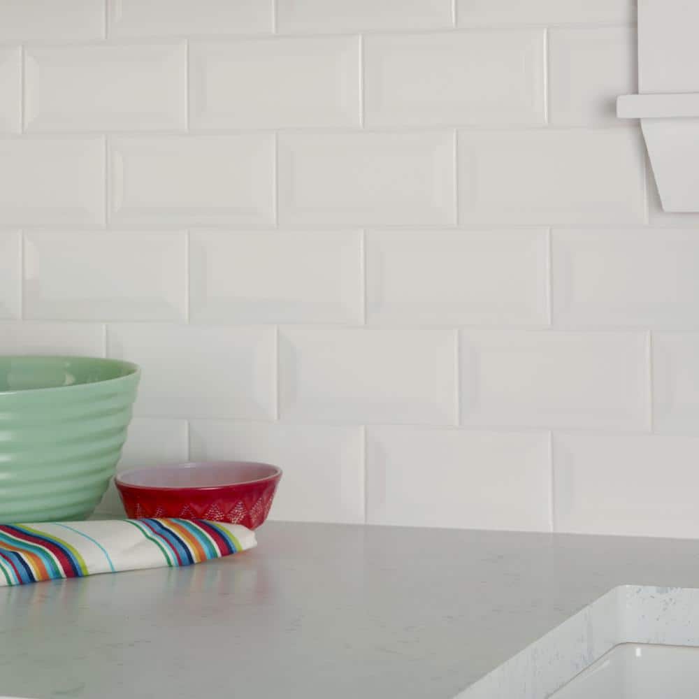 Daltile Restore Bright White 3 in. x 6 in. Ceramic Bevel Wall Tile, Glossy (10 sq. ft. per case)