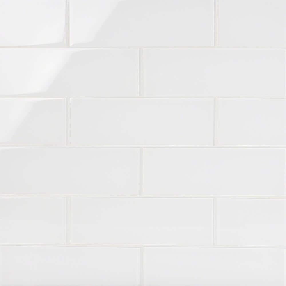 Ivy Hill Tile Contempo Bright White 4 in. x 12 in. x 8 mm Polished Glass Subway Floor and Wall Tile (15 Pieces, 5 sq. ft./Box)