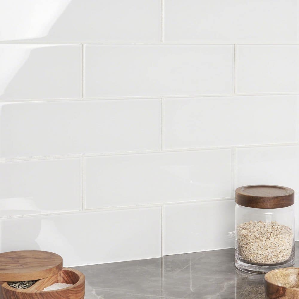 Ivy Hill Tile Contempo Bright White 4 in. x 12 in. x 8 mm Polished Glass Subway Floor and Wall Tile (15 Pieces, 5 sq. ft./Box)