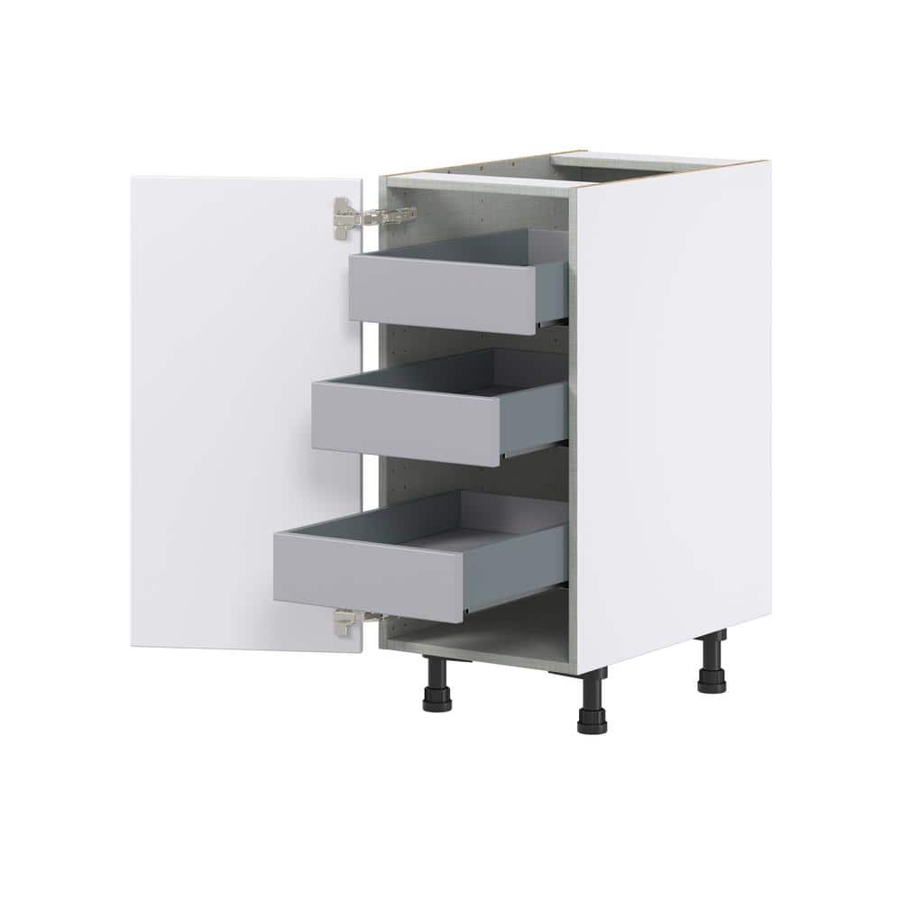 J COLLECTION Fairhope Bright White Slab Assembled Base Kitchen Cabinet with 3 Inner Drawers (15 in. W x 34.5 in. H x 24 in. D)