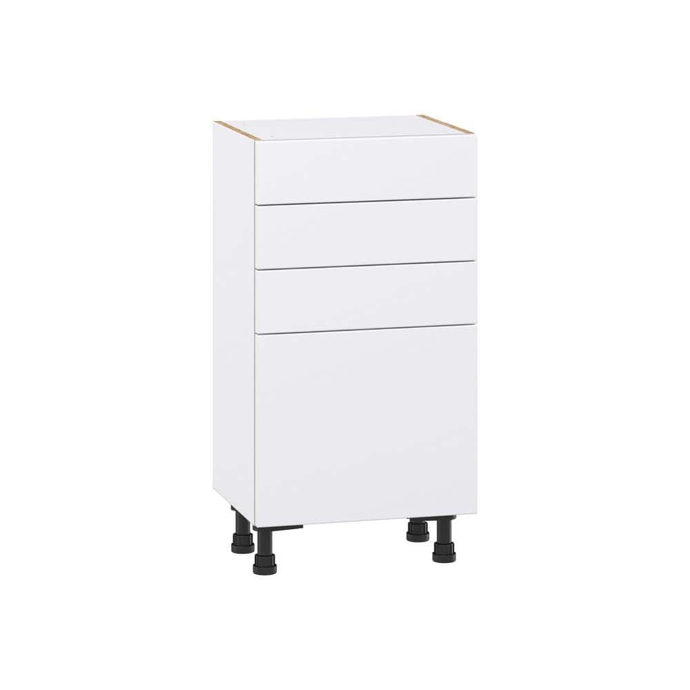J COLLECTION Fairhope Bright White Slab Assembled Shallow Base Kitchen Cabinet with Drawers (18 in. W x 34.5 in. H x 14 in. D)