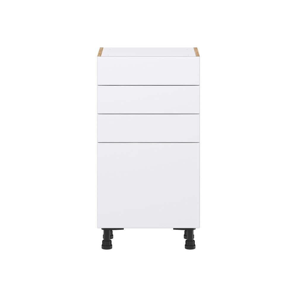 J COLLECTION Fairhope Bright White Slab Assembled Shallow Base Kitchen Cabinet with Drawers (18 in. W x 34.5 in. H x 14 in. D)