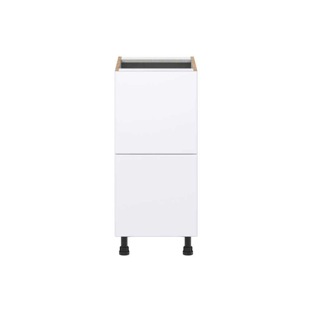 J COLLECTION Fairhope Bright White Slab Assembled Base Kitchen Cabinet with 2 Drawers (15 in. W x 34.5 in. H x 24 in. D)