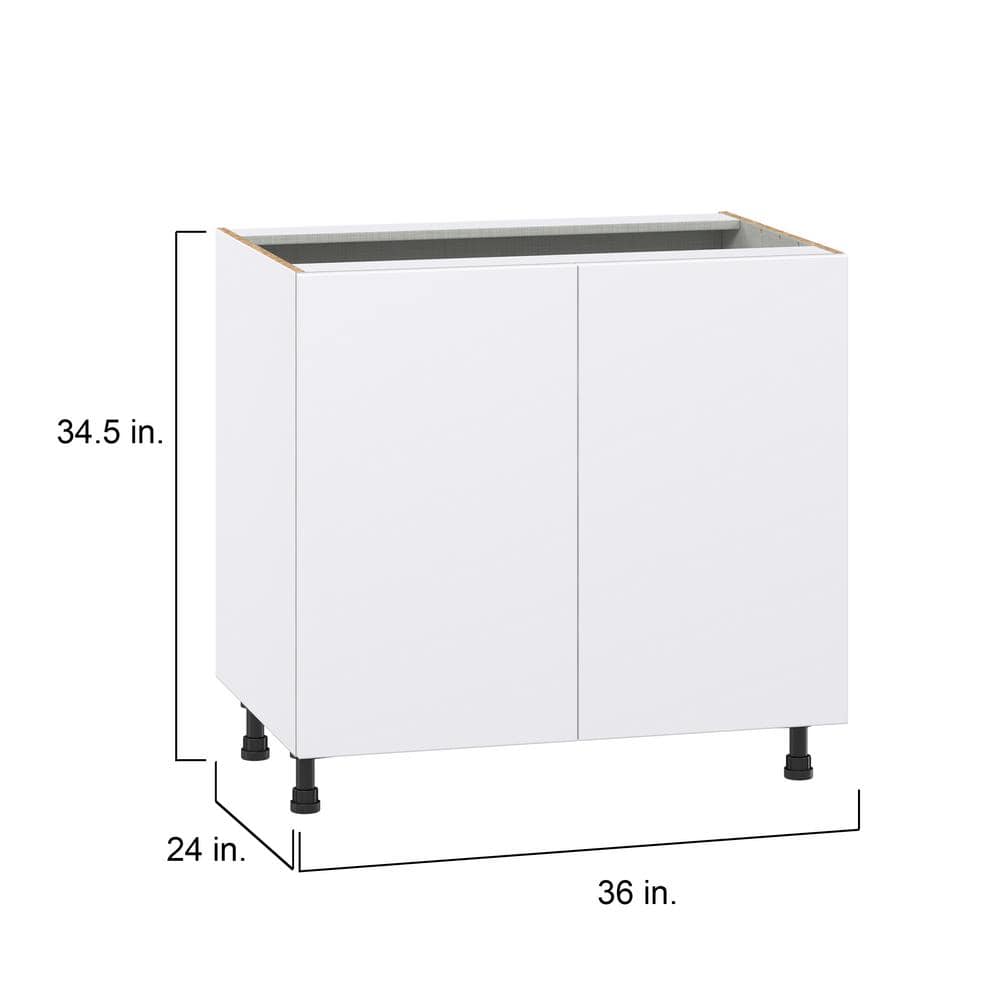 J COLLECTION Fairhope Bright White Slab Assembled Base Kitchen Cabinet with Full Height Doors (36 in. W x 34.5 in. H x 24 in. D)