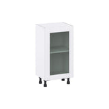 J COLLECTION Bright White Shaker Assembled Shallow Base Cabinet with Full Height Glass Door (18 in. W x 34.5 in. H x 14 in. D)