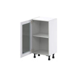 J COLLECTION Bright White Shaker Assembled Shallow Base Cabinet with Full Height Glass Door (18 in. W x 34.5 in. H x 14 in. D)
