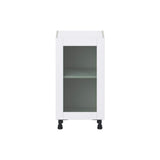 J COLLECTION Bright White Shaker Assembled Shallow Base Cabinet with Full Height Glass Door (18 in. W x 34.5 in. H x 14 in. D)