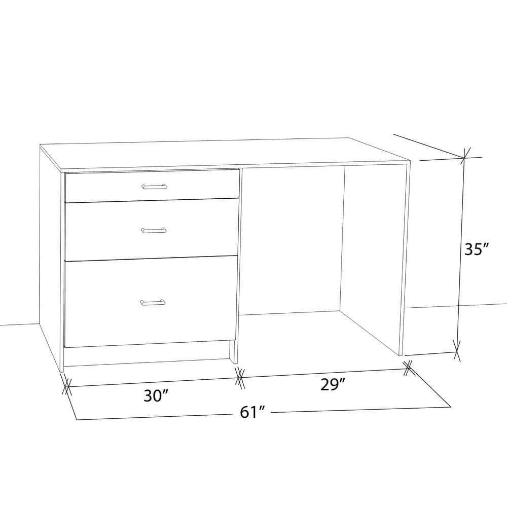 J COLLECTION Fairhope 61 in. W x 34.5 in. H x 24 in. D Bright White Simple Desk Bundle 1
