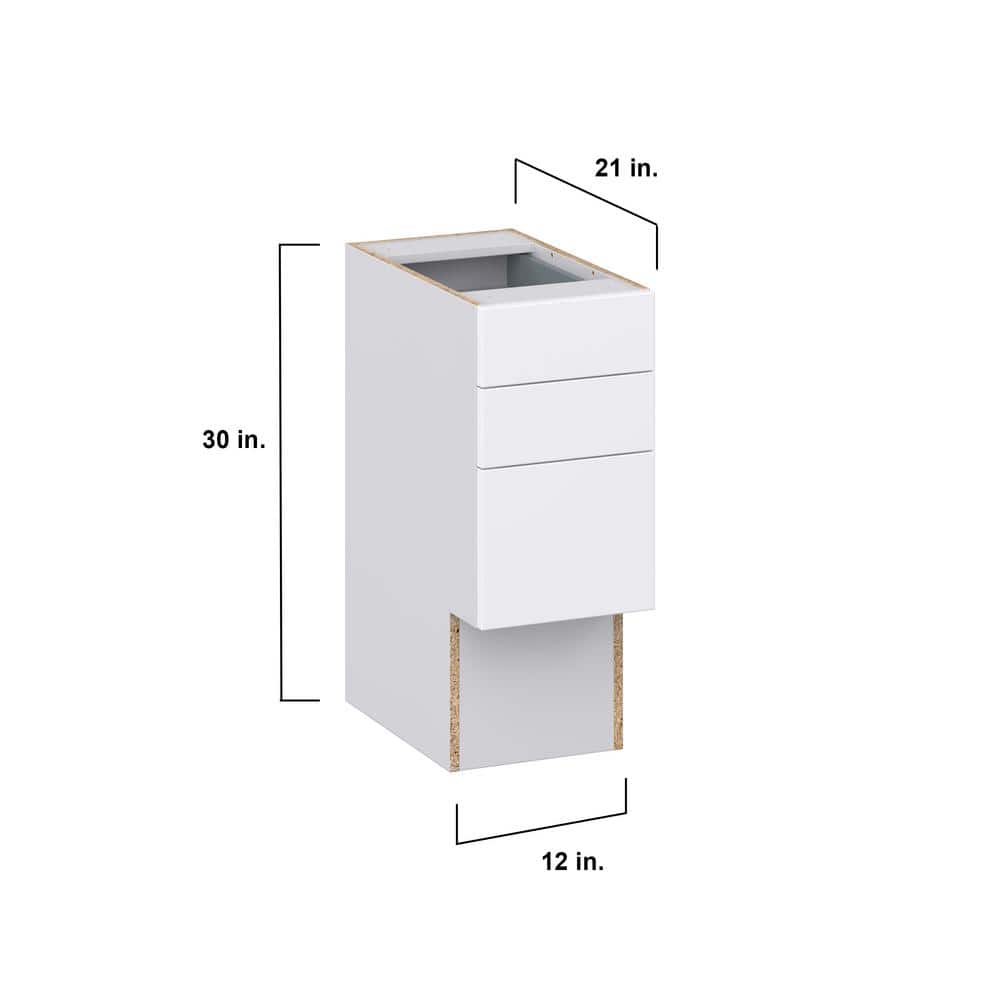 J COLLECTION Fairhope Bright White Slab Assembled Vanity ADA Drawer Base Cabinet with 3 Drawers (12 in. W x 30 in. H x 21 in. D)