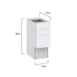 J COLLECTION Fairhope Bright White Slab Assembled Vanity ADA Drawer Base Cabinet with 3 Drawers (12 in. W x 30 in. H x 21 in. D)