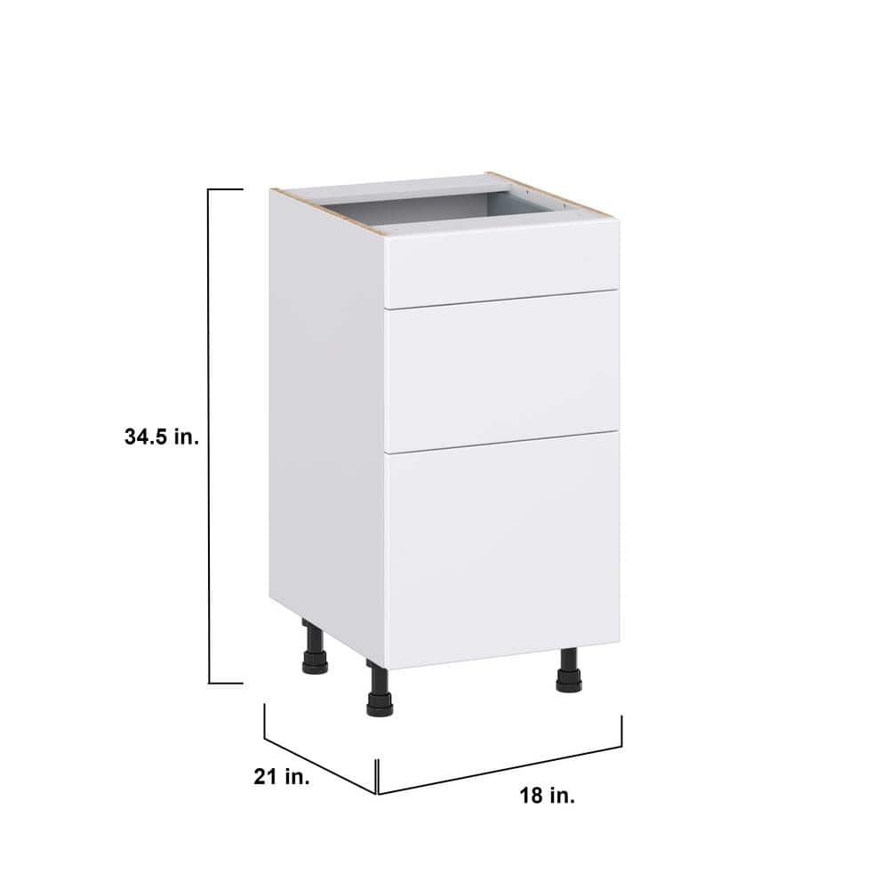 J COLLECTION Fairhope Bright White Slab Assembled Vanity Drawer Base Cabinet with 3 Drawers (18 in. W x 34.5 in. H x 21 in. D)