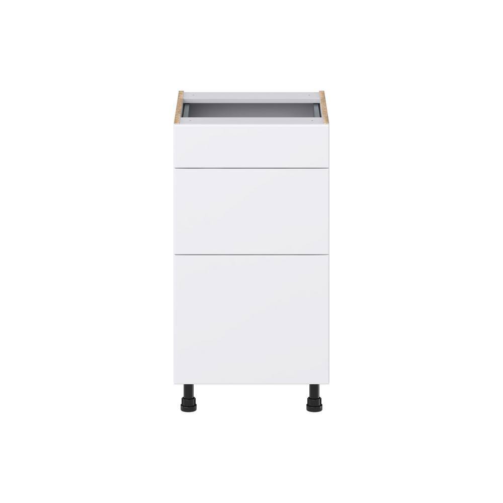 J COLLECTION Fairhope Bright White Slab Assembled Vanity Drawer Base Cabinet with 3 Drawers (18 in. W x 34.5 in. H x 21 in. D)