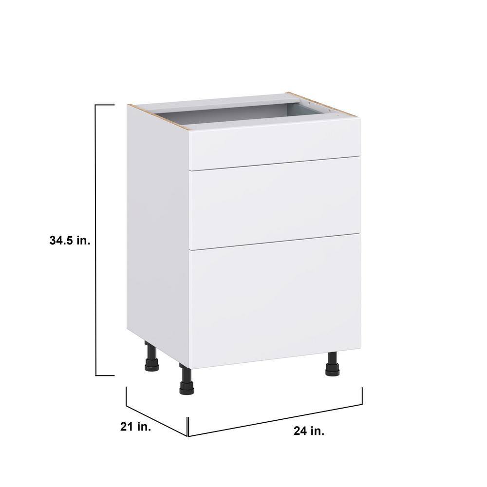J COLLECTION Fairhope Bright White Slab Assembled Vanity Drawer Base Cabinet with 3 Drawers (24 in. W x 34.5 in. H x 21 in. D)