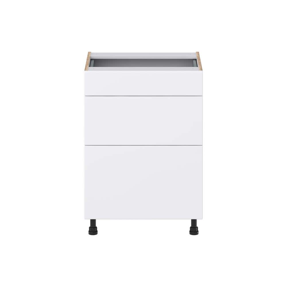 J COLLECTION Fairhope Bright White Slab Assembled Vanity Drawer Base Cabinet with 3 Drawers (24 in. W x 34.5 in. H x 21 in. D)
