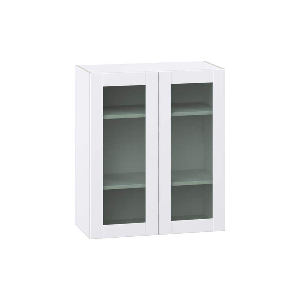 J COLLECTION Bright White Glass Assembled Wall Kitchen Cabinet with 2 Doors (30 in. W x 35 in. H x 14 in. D)