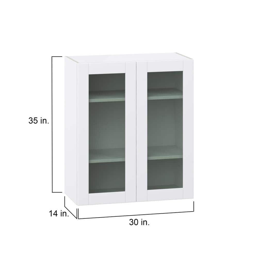 J COLLECTION Bright White Glass Assembled Wall Kitchen Cabinet with 2 Doors (30 in. W x 35 in. H x 14 in. D)