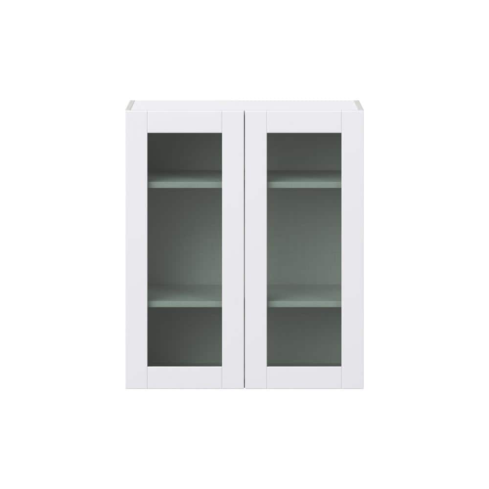 J COLLECTION Bright White Glass Assembled Wall Kitchen Cabinet with 2 Doors (30 in. W x 35 in. H x 14 in. D)