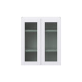 J COLLECTION Bright White Glass Assembled Wall Kitchen Cabinet with 2 Doors (30 in. W x 35 in. H x 14 in. D)