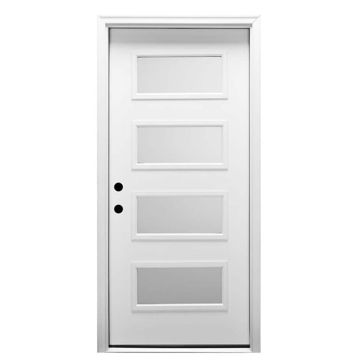 36 in. x 80 in. Celeste Left-Hand Inswing 4-Lite Frosted Painted Fiberglass Smooth Prehung Front Door 4-9/16 in. Frame