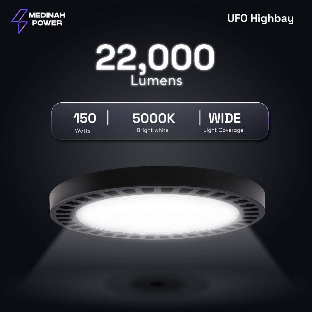 MEDINAH POWER 11 in. Round 400-Watt Equivalent Integrated LED Dimmable Bronze High Bay Light, 22000 Lumens, 5000K Daylight