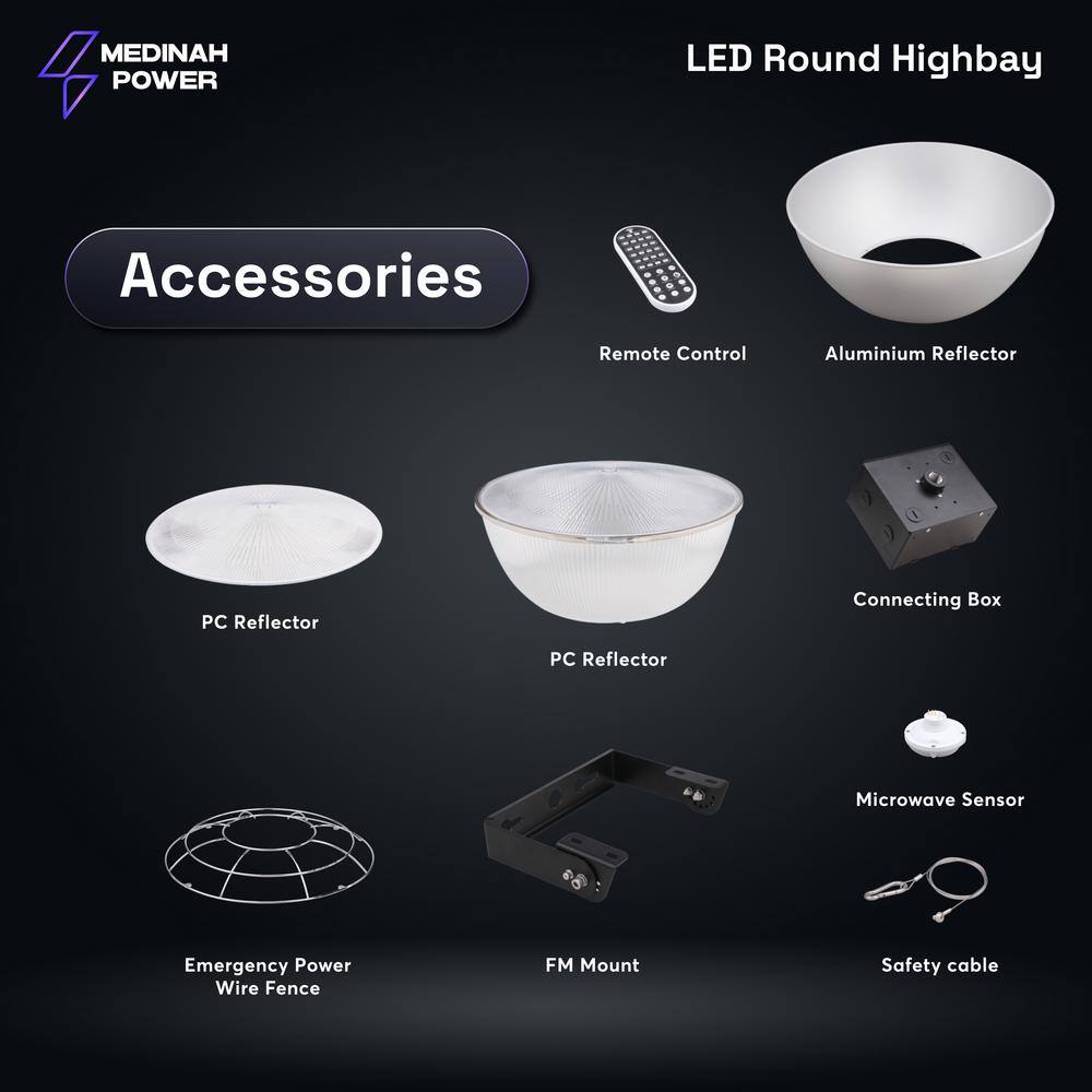 MEDINAH POWER 11 in. Round 400-Watt Equivalent Integrated LED Dimmable Bronze High Bay Light, 22000 Lumens, 5000K Daylight