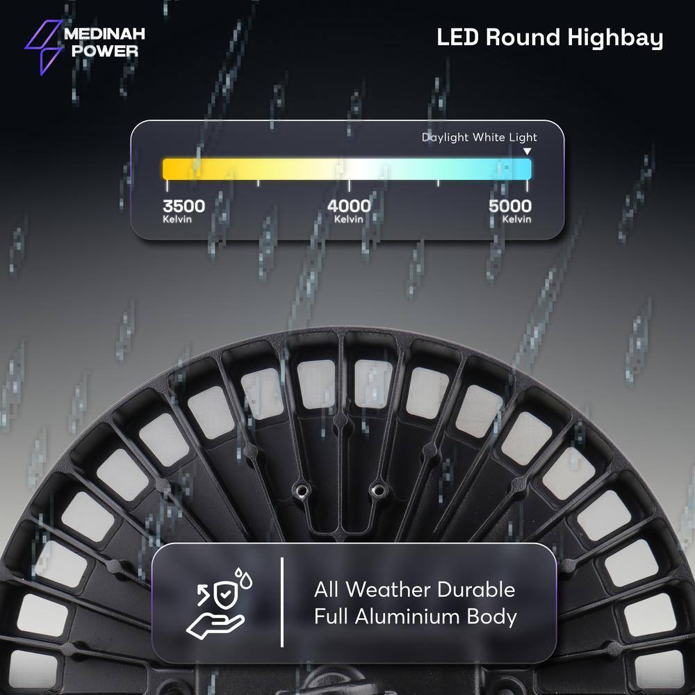 MEDINAH POWER 11 in. Round 400-Watt Equivalent Integrated LED Dimmable Bronze High Bay Light, 22000 Lumens, 5000K Daylight
