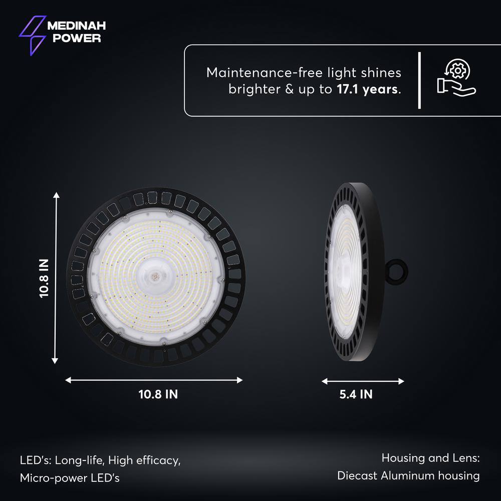MEDINAH POWER 11 in. Round 400-Watt Equivalent Integrated LED Dimmable Bronze High Bay Light, 22000 Lumens, 5000K Daylight