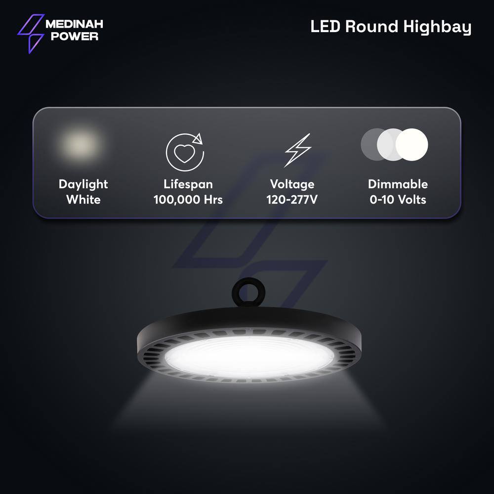 MEDINAH POWER 11 in. Round 400-Watt Equivalent Integrated LED Dimmable Bronze High Bay Light, 22000 Lumens, 5000K Daylight