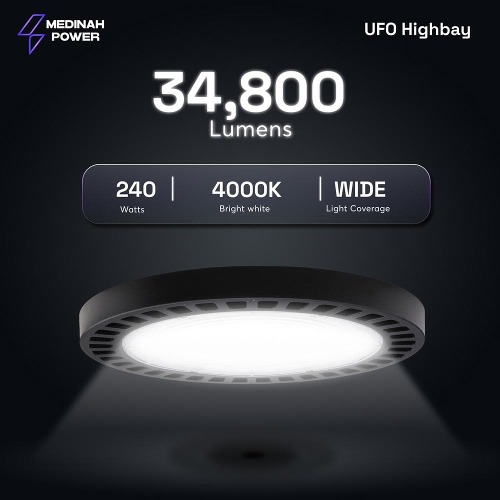 MEDINAH POWER 11 in. Round 1000-Watt Equivalent Integrated LED Dimmable Bronze High Bay Light, 35000 Lumens, 4000K Bright white light