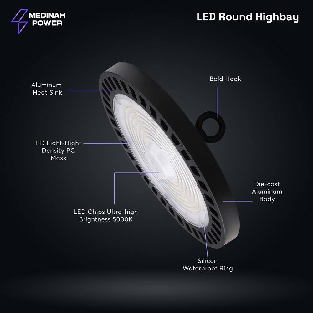 MEDINAH POWER 11 in. Round 1000-Watt Equivalent Integrated LED Dimmable Bronze High Bay Light, 35000 Lumens, 4000K Bright white light