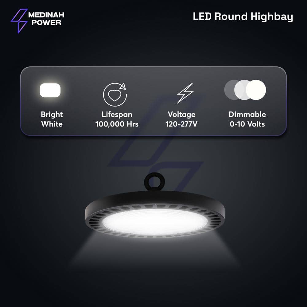 MEDINAH POWER 11 in. Round 1000-Watt Equivalent Integrated LED Dimmable Bronze High Bay Light, 35000 Lumens, 4000K Bright white light
