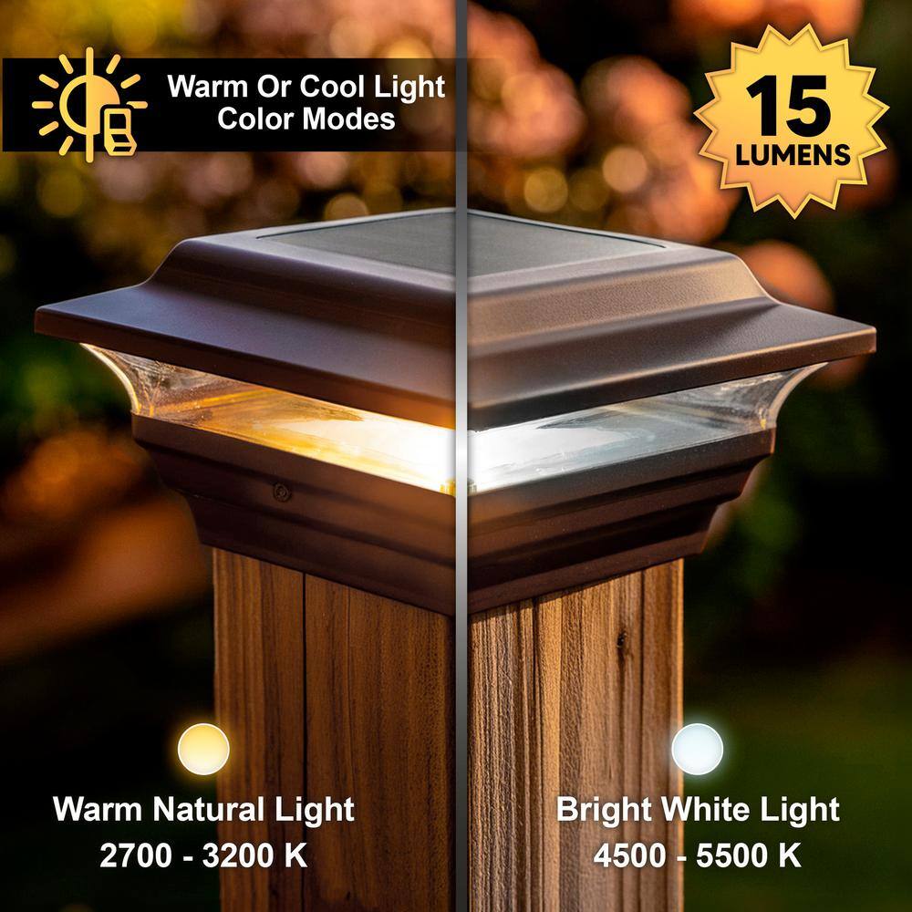 CLASSY CAPS Imperial 4 in. x 4 in. Outdoor Bronze Cast Aluminum LED Solar Post Cap (2-Pack)