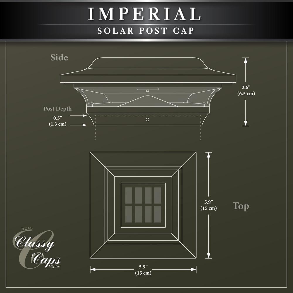 CLASSY CAPS Imperial 4 in. x 4 in. Outdoor Bronze Cast Aluminum LED Solar Post Cap (2-Pack)