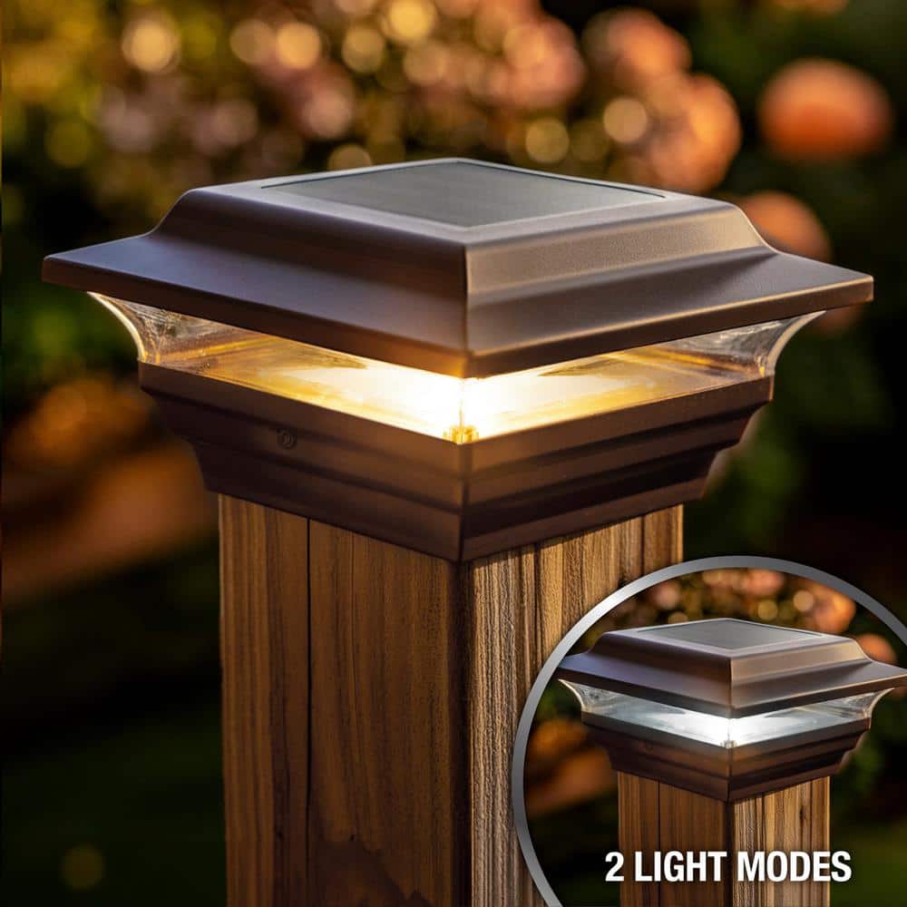 CLASSY CAPS Imperial 4 in. x 4 in. Outdoor Bronze Cast Aluminum LED Solar Post Cap (2-Pack)