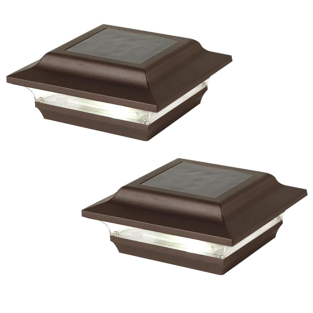 CLASSY CAPS Imperial 4 in. x 4 in. Outdoor Bronze Cast Aluminum LED Solar Post Cap (2-Pack)