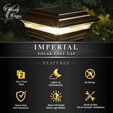 CLASSY CAPS Imperial 4 in. x 4 in. Outdoor Bronze Cast Aluminum LED Solar Post Cap (2-Pack)