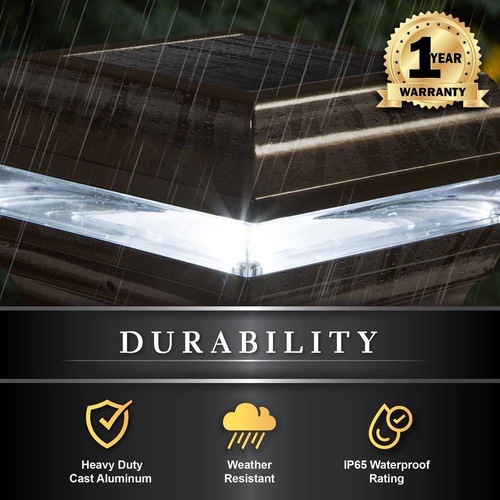 CLASSY CAPS Imperial 4 in. x 4 in. Outdoor Bronze Cast Aluminum LED Solar Post Cap (2-Pack)