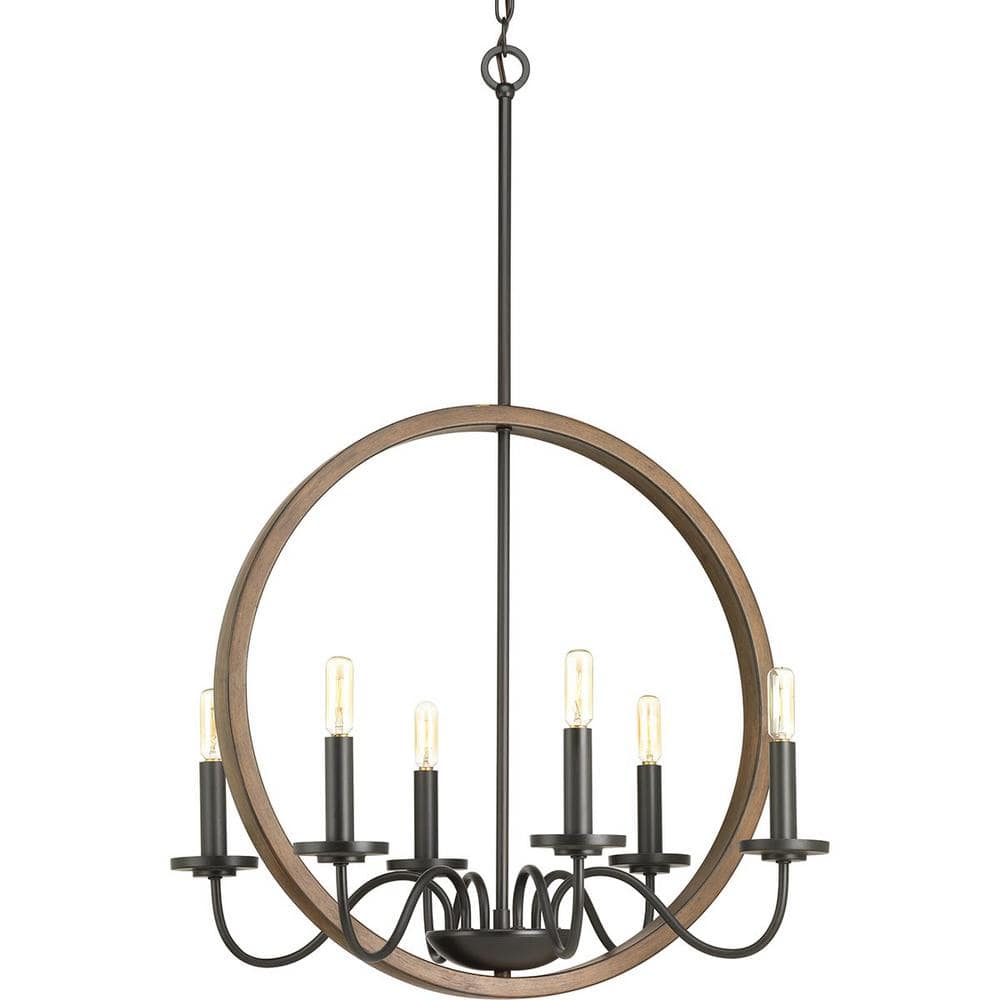 Progress Lighting Fontayne Collection 6-Light Antique Bronze Farmhouse Chandelier Light